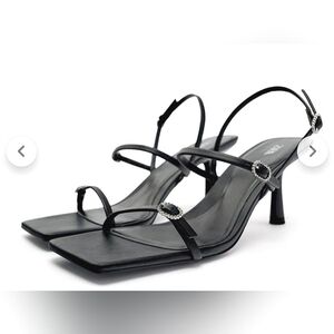 NWT Zara Strappy Heels with Rhinestone Buckles Size 6 Black